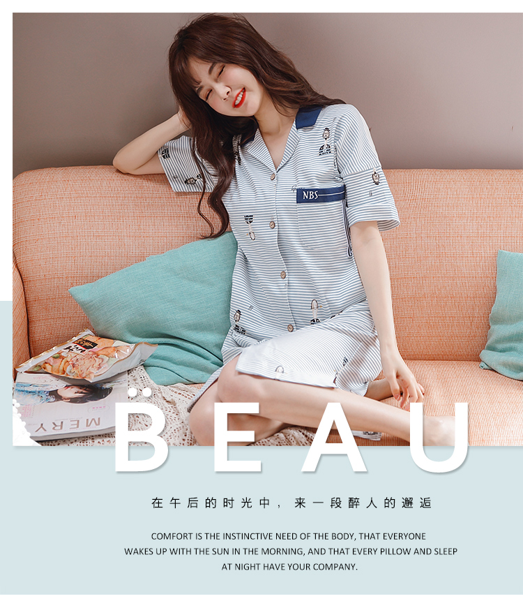 Áo ngủ mùa hè ở Nam Cực tay áo ngắn cotton Hàn Quốc Bộ đồ ngủ nữ tươi mới ngọt ngào dịch vụ nhà sinh viên mỏng đầm thiết kế cao cấp