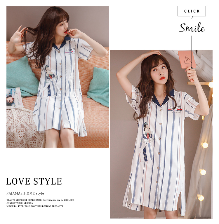 Áo ngủ mùa hè ở Nam Cực tay áo ngắn cotton Hàn Quốc Bộ đồ ngủ nữ tươi mới ngọt ngào dịch vụ nhà sinh viên mỏng đầm thiết kế cao cấp
