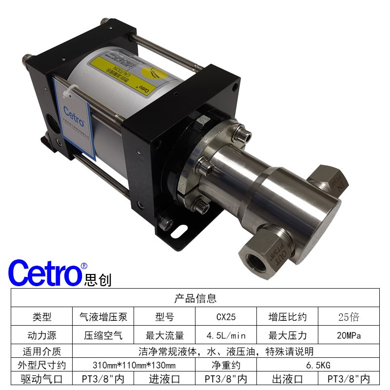 CX25 gas-liquid type low medium pressure detection test pump pneumatic liquid pressurization pipe fitting test and test device 15MPa