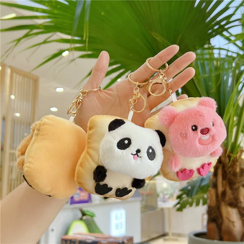 Картхолдер, плюшевая подвеска, игрушка, кукла, украшение на сумку, популярно в интернете, тост, хлеб, с медвежатами, панда, енот