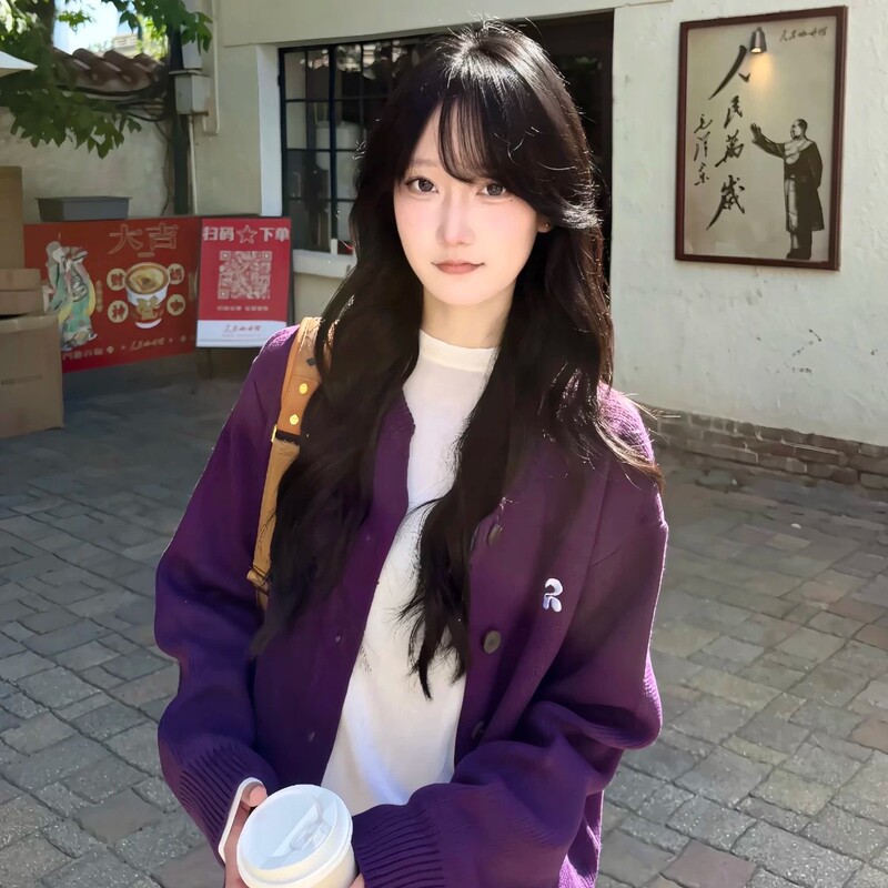 Korean Style Purple Sweater Cardigan for Women, Autumn Loose Casual Lazy Style Knitwear, Round Neck Top for Petite Women Korean Style Purple Sweater Cardigan for Women, Autumn Loose Casual Lazy Style Knitwear, Round Neck Top for Petite Women