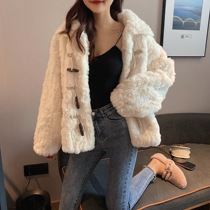 2020 winter wool coat short thick horn buckle loose lamb fur fur small imitation fur woman