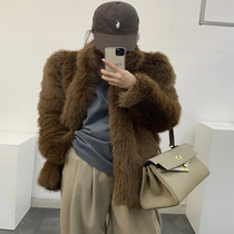 2021 New Korean fashion temperament lapel long thick imitation fox fur loose slack wind plush coat