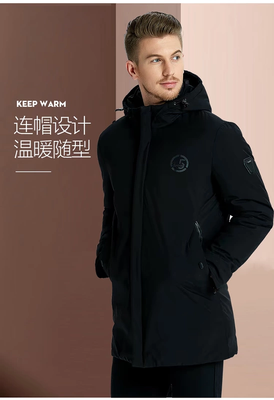 Áo khoác nam trung niên 2018 mới áo cotton nam xuống đệm bông ấm áp áo khoác dài đoạn trùm đầu mùa đông