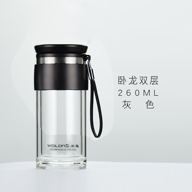 Wolong glass cup double layer portable male summer tea water separation tea cup large capacity cup heat resistant transparent water glass female-Taobao