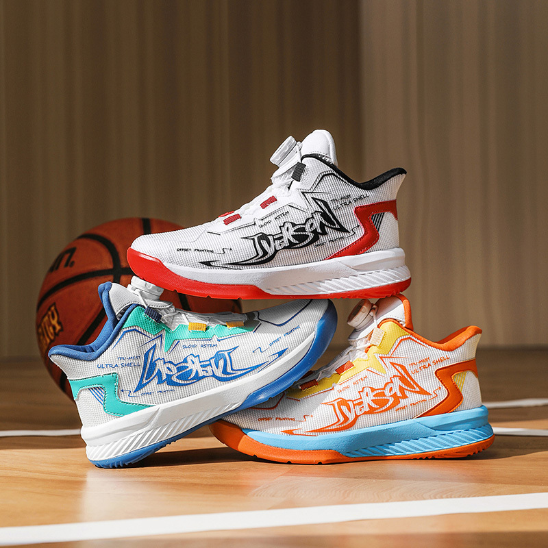 Iverson Children's Shoes Spring and Summer Children's Sports Shoes Boys' Mesh Breathable Rotating Buckle Shoes Student Basketball Shoes