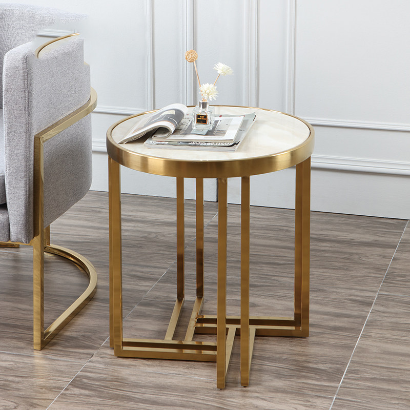 Modern Chinese light luxury sofa side table marble stainless steel coffee table modern minimalist creative small corner table bedside table