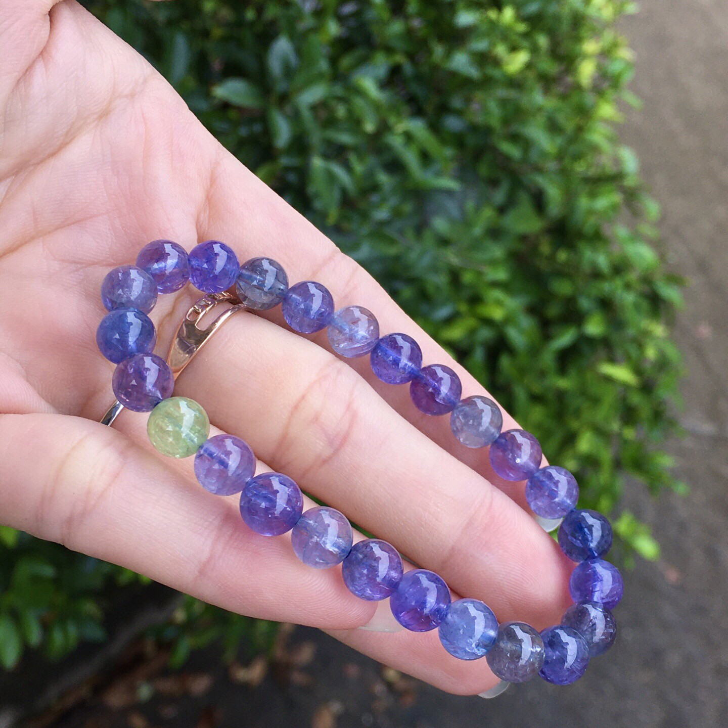 マルチカラータンザナイトを使用した天然タンザナイトブレスレット、「カラーウォーターメロンタンザナイト」、バイカラータンザナイト