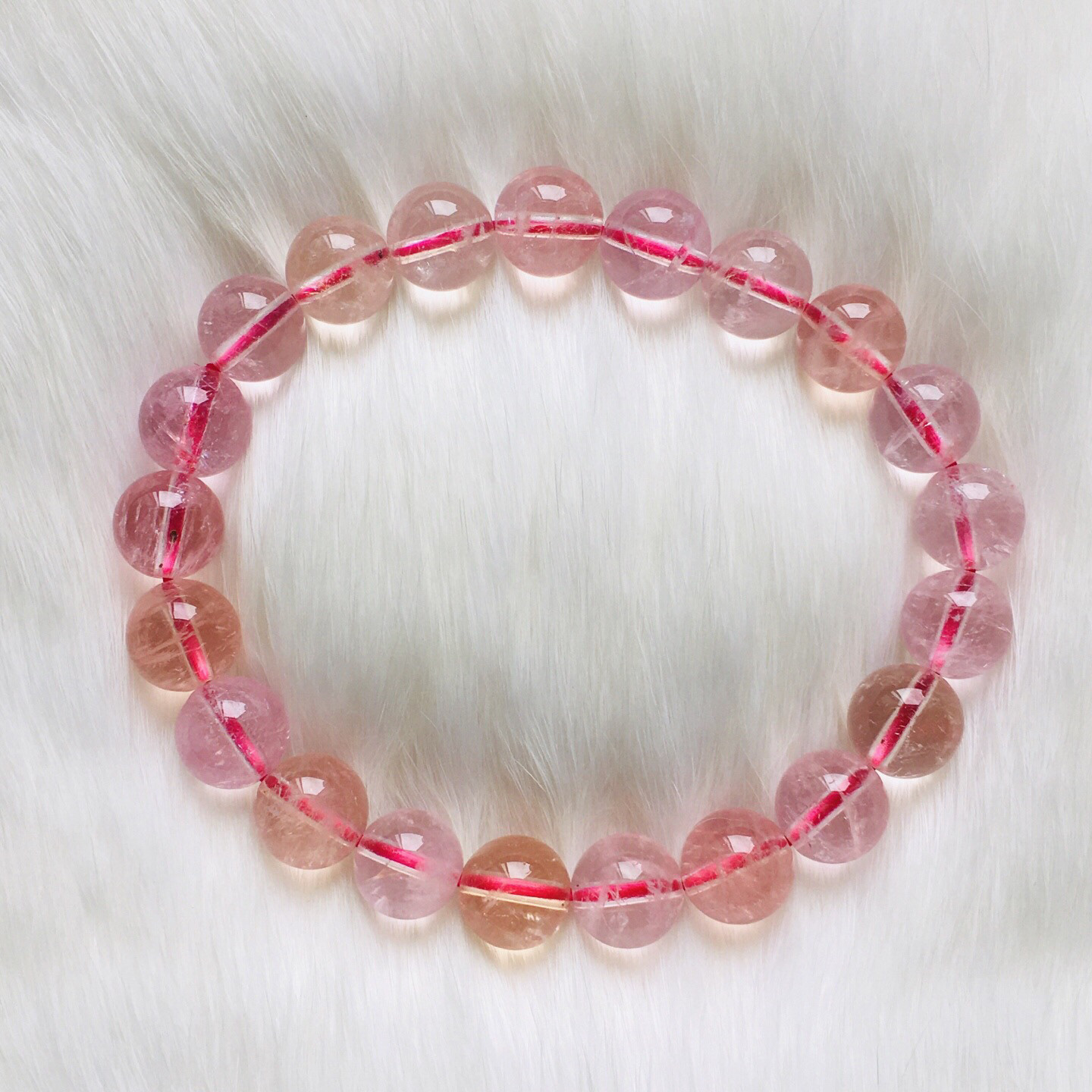 天然で高品質な、氷のようなピンクとオレンジレッドのモルガナイト！カラーモルガナイト！ブレスレット！結晶質で滑らか。