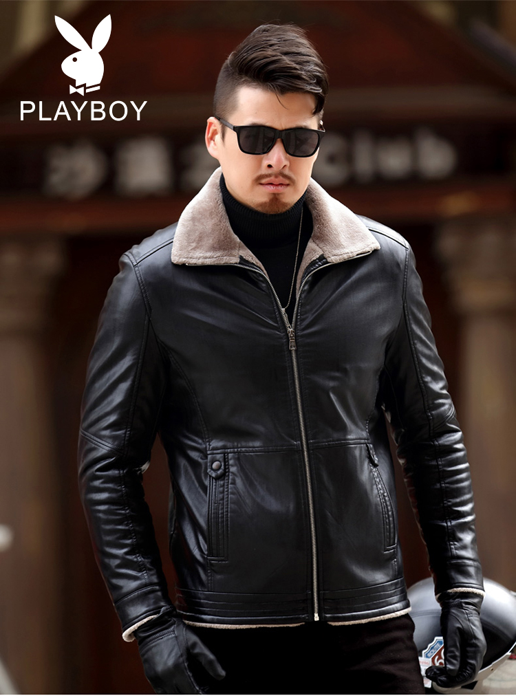 Playboy mùa đông nam trung niên da cộng với nhung dày kích thước lớn ve áo lông một da daddy coat