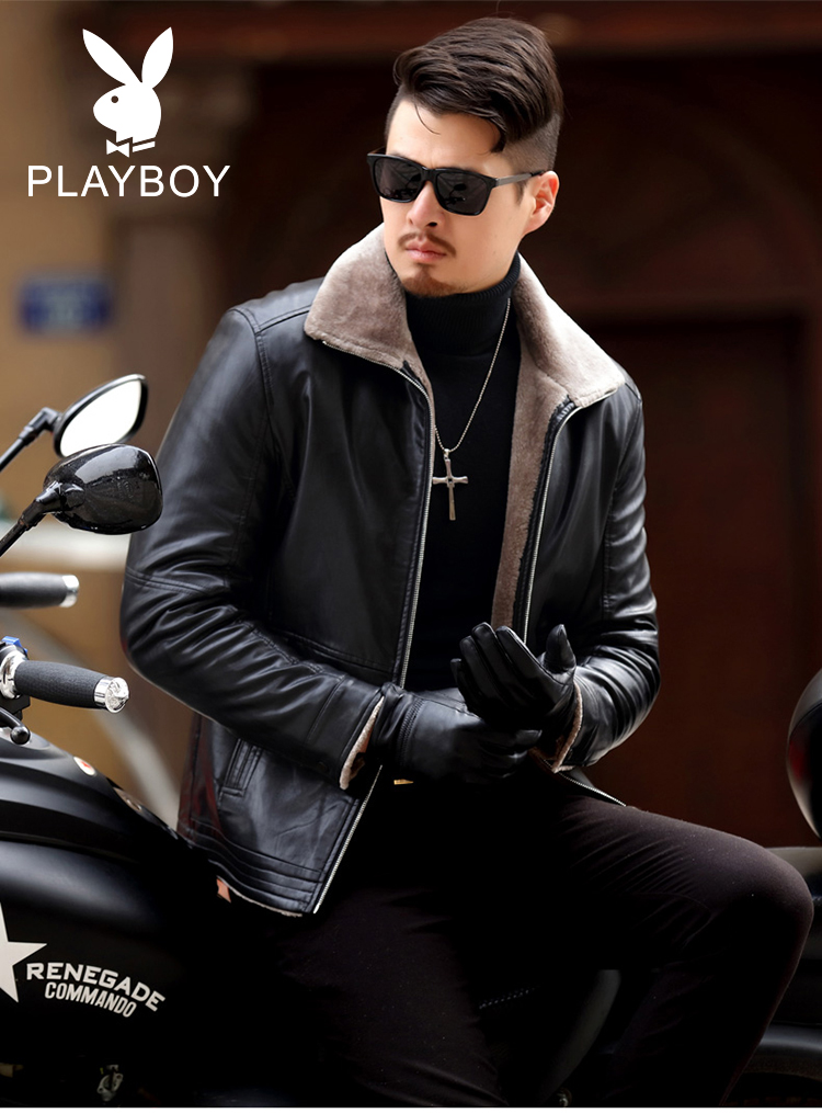 Playboy mùa đông nam trung niên da cộng với nhung dày kích thước lớn ve áo lông một da daddy coat