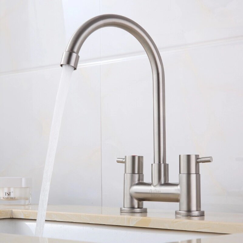 304 stainless steel washbasin double-hole cold double-handle hot and cold water faucet Old-fashioned washbasin double-hole three-hole faucet