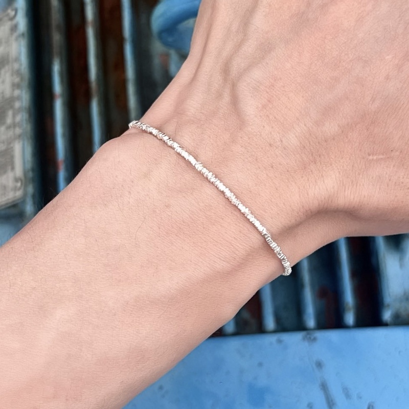 Men's and Women's Ultra-Fine 925 Sterling Silver Plain Silver Bracelet, Unisex, with Extension Chain, Simple and Thin Style
