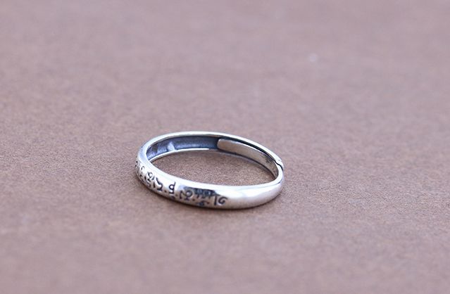 Tiếng Phạn Thần chú 925 sterling bạc mở nhẫn điều chỉnh sáu câu thần chú nữ nhẫn retro Thái bạc nhẫn đơn nhẫn nhẫn đeo ngón trỏ