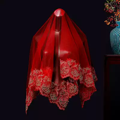 Mary Sue * bride red hijab wedding Chinese style summer Xiuhe translucent gold embroidery antique red veil