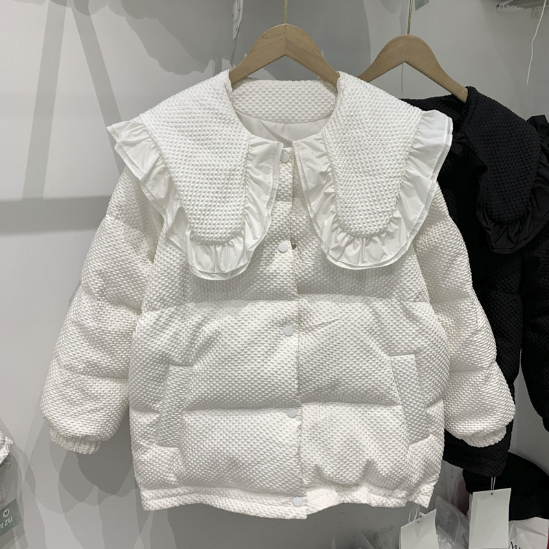 Wooden ear doll navy collar down jacket women's 2021 autumn and winter new Korean version of loose-fitting age-reducing bread jacket