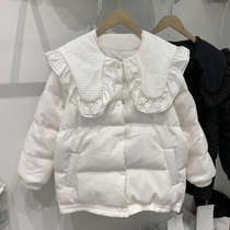 Wooden ear doll navy collar down jacket womens 2021 autumn and winter new Korean version of loose-fitting age-reducing bread jacket