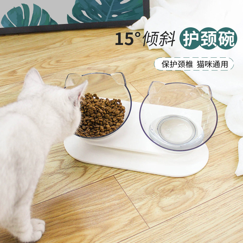Creative Cat Bowl Double Bowl 15 Degree Protection Cervical Spine Cat Food Basin Cat Bowl Food Bowl Cat Food Bowl Rice Bowl Water Bowl Supplies