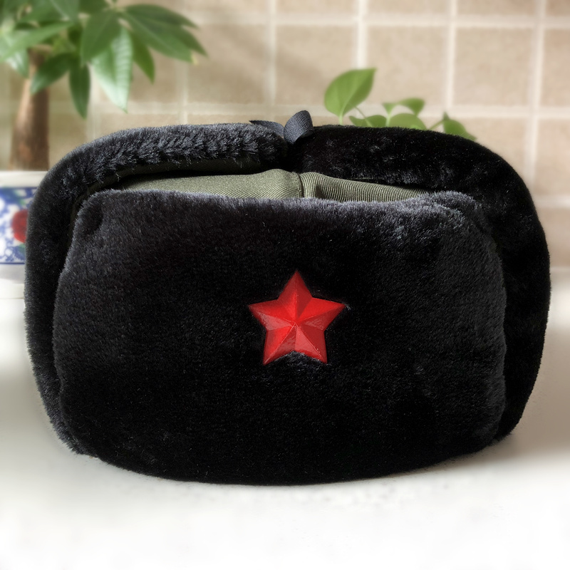 Winter Lei Feng cap men and women in old age thickened old army green cotton cap Northeastern hat locomotive cotton military hat Red Army hat