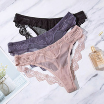 imbenita sexy lace underpants female T-pants hollowed-out fashion transparent light and thin elastic dpants big code comfort