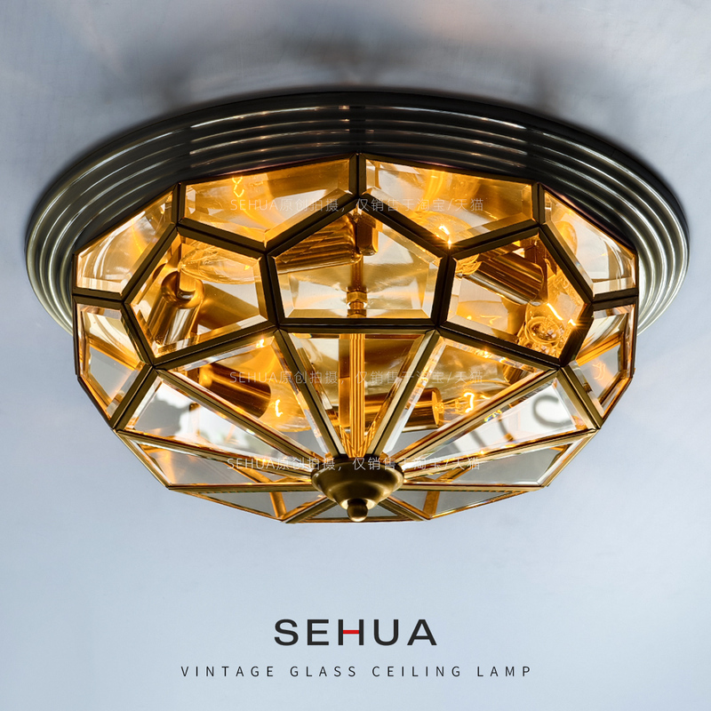 American-Style Bedroom Ceiling Lamp, Retro Light Luxury, Mid-Century Study, Kitchen, Dining Room, Entrance, Balcony, Foyer, All-Copper Lighting Fixtures American-Style Bedroom Ceiling Lamp, Retro Light Luxury, Mid-Century Study, Kitchen, Dining Room, Entrance, Balcony, Foyer, All-Copper Lighting Fixtures