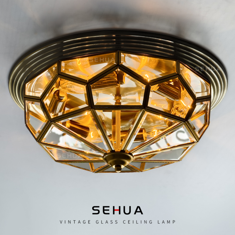 American-Style Bedroom Ceiling Lamp, Retro Light Luxury, Mid-Century Study, Kitchen, Dining Room, Entrance, Balcony, Foyer, All-Copper Lighting Fixtures