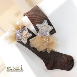 Children's pile socks Korean version three-dimensional mesh sequins quicksand stars girls bright silk calf socks baby cotton socks