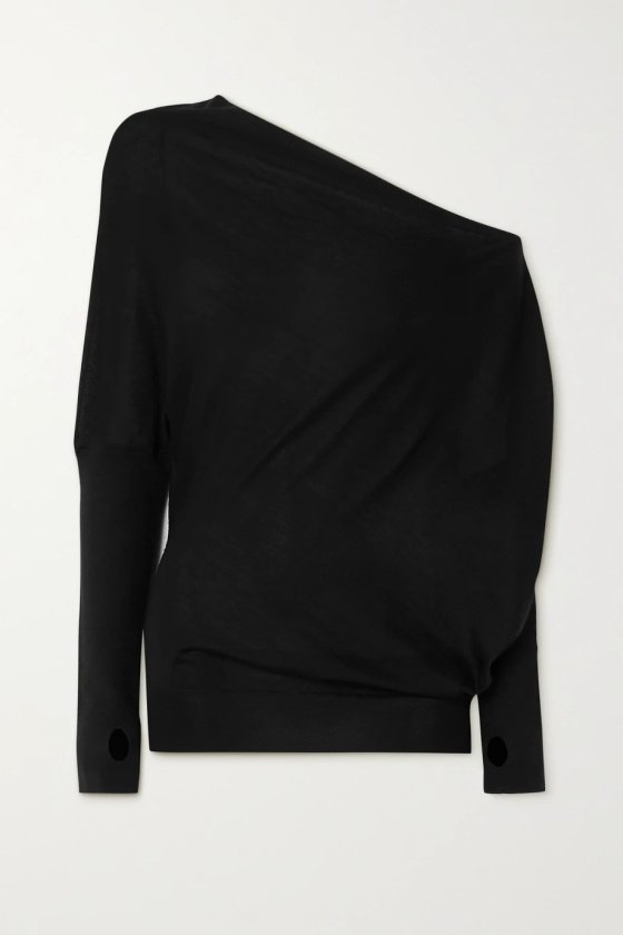  2021 TOM FORD BLACK SINGLE SHOULDER CASHMERE GENUINE SILK BLEND LADY SWEATER