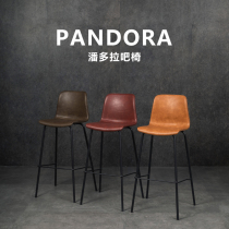 Retro Saddle Leather Bar Chair Nordic Backrest Bar Chair Creative Home Modern Minimalist Bar Bench High Chair High Stool