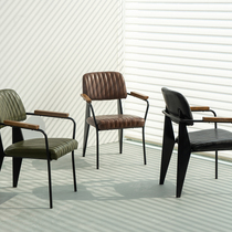Nordic industrial style retro simple Wrought iron leather household dining chair Modern creative leisure backrest cafe chair