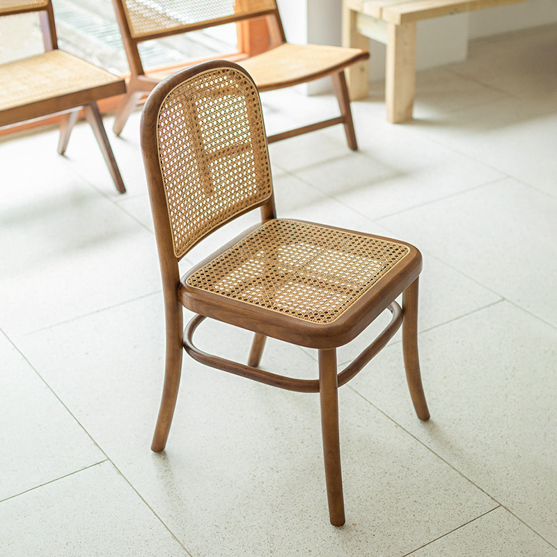 All solid wood dining chair Japanese household rattan stool Nordic minimalist leisure cafe desk chair medieval furniture