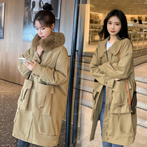 Parker clothing female inner container detachable 2021 Winter new design feel plus velvet tooling cotton-padded long coat