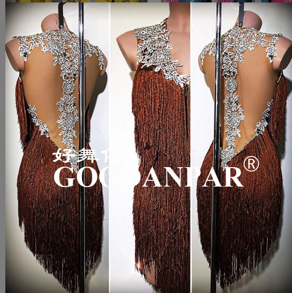 Coffee-colored sexy Latin costume race costume soda show back transparent V-collar cafeteria