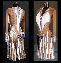 Latin competition suit adult Latin costume competition suit meat color white tassel just character Dew thigh split