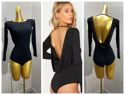 Modern Latin dance ballet gymnastics uniform bodybuilding dance jumpsuit long sleeve spring and autumn with chest pad