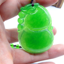  Natural Myanmar jade gourd pendant double-sided carved mens and womens Fu Lu pendant jade pendant sweater chain