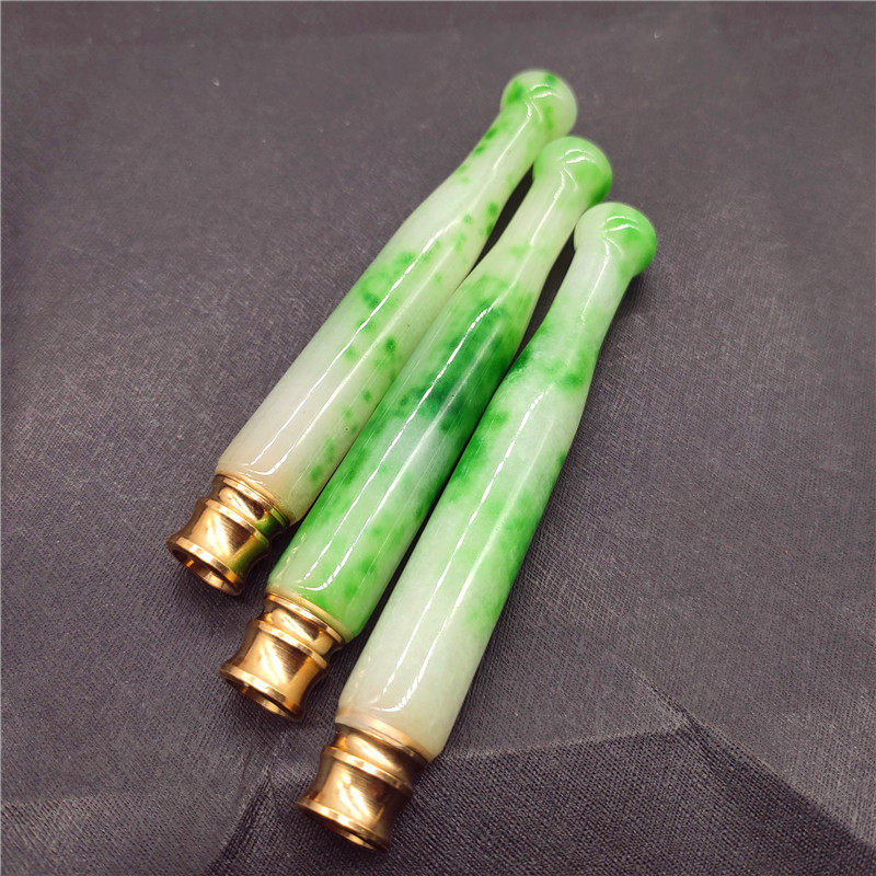 Ancient playing miscellaneous imitation ancient emerald cigarette holder cigarette ice glutinous seed floating green with filter tip emerald jade cigarette holder