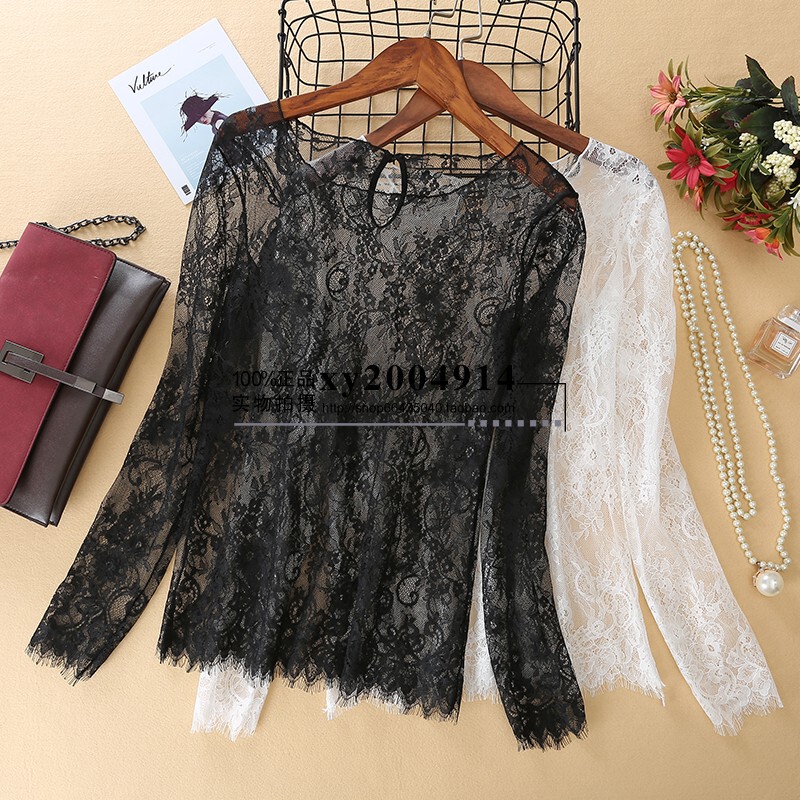 Recommended 19 New European-Style Women's Imported Italian-Made Beautiful Lace Eyelash Soft Versatile Base Shirt