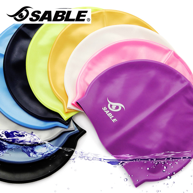 Sable silicone swimming cap men and women long hair ear protection waterproof silicone swimming cap SCS elastic sable swimming cap Qingdao