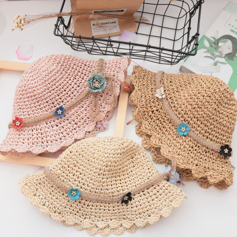 Children's straw hat summer thin section Korean version of the tide boys and girls baby fisherman sun hat beach sun protection travel straw hat
