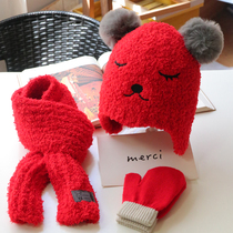 Three-piece set autumn and winter baby knitted hat little boy and girl scarf gloves childrens Hoover cap cashmere warm ear protection