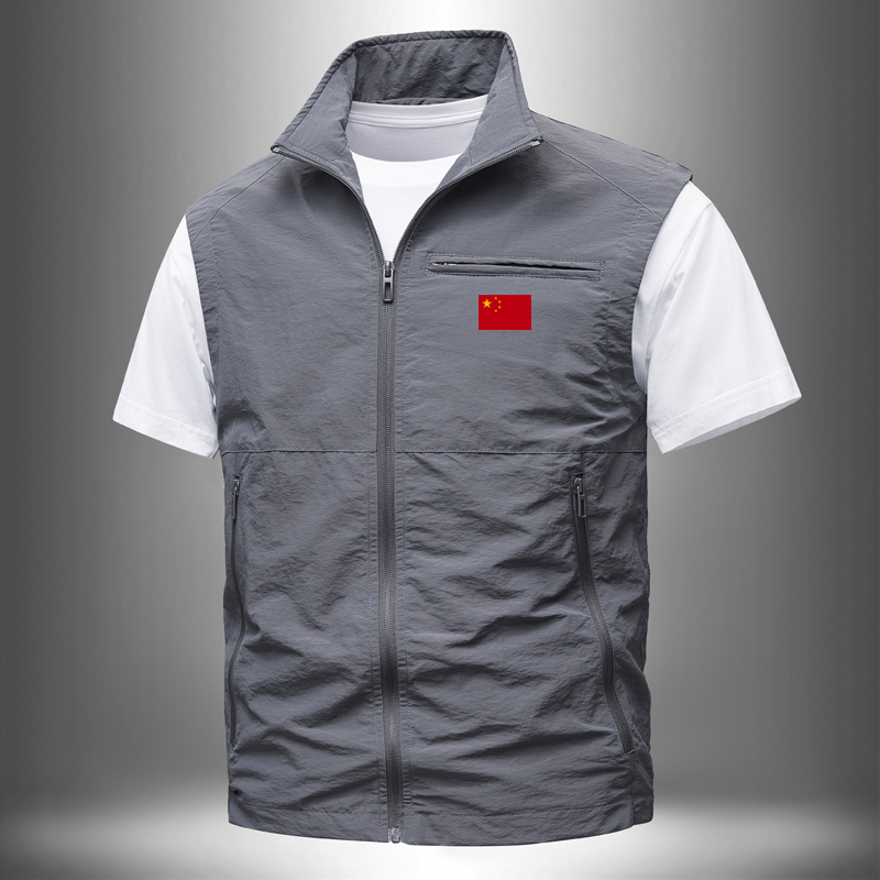Chinese Team Outdoor Workwear Vest for Men, New Spring and Autumn Style, Stand-Up Collar Sports Vest, Casual Sleeveless Training Jacket