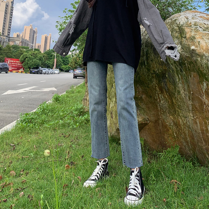 Large size jeans women's spring and autumn clothing 2022 new high waist straight cylinder Fat younger sister loose broadlegged female pants Thin Tide