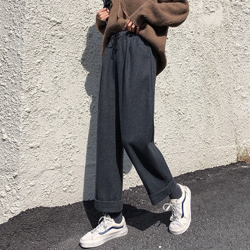 Large size wool wide leg pants women's spring and Autumn 2021 new high waist fat sister loose thin casual straight pants tide