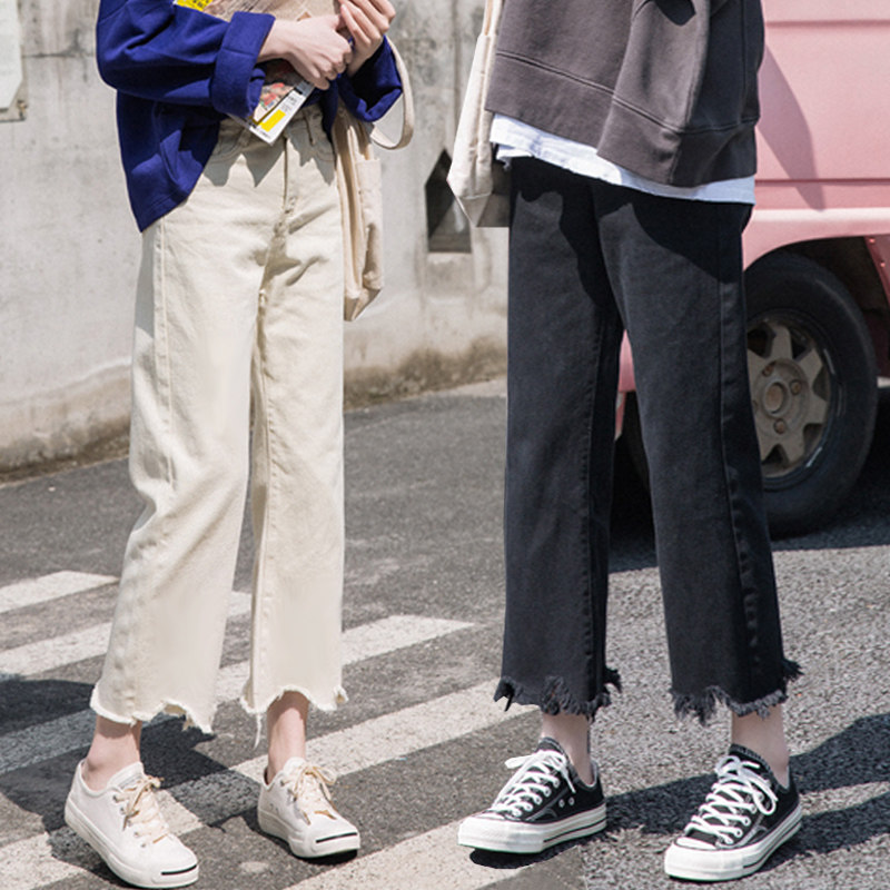 Fat sister spring pants women's wide leg pants fat mm oversized loose and thin high waist straight jeans 200 catties