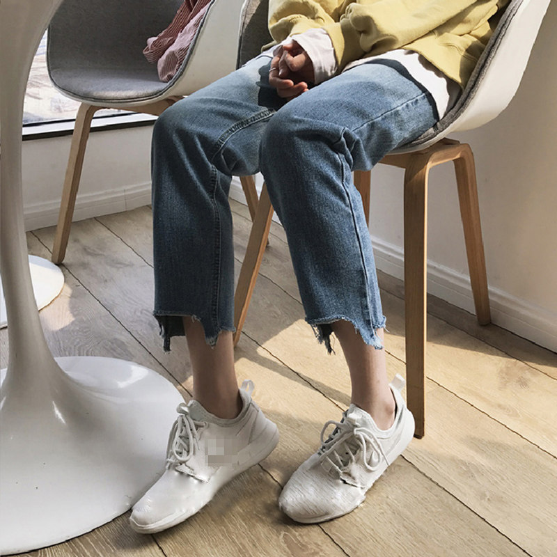 Size large women's 2021 new high-waist slim straight denim 9 minutes pants 200 pounds fat mm crotch big girl pants