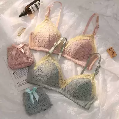 Underwear Women's Small breasts gather lace girl without steel ring ultra-thin big chest show small underwear set to take back milk summer