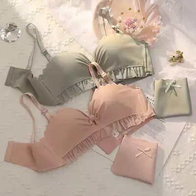 White underwear women gather thin strapless underwear set on the top unscented girl without steel ring small bra summer
