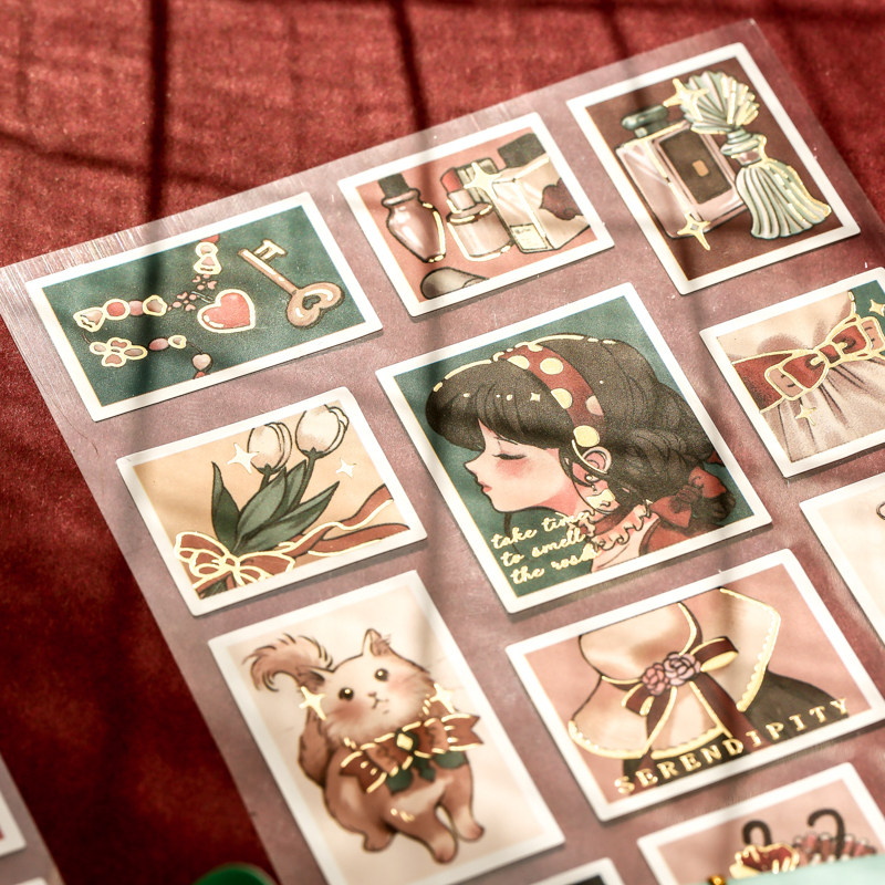 Young Girl Sue White Day Style Retro Hot Gold Hand Bill Stickers and Stamps Wind Cute Hanging Tag Small Pattern Handbill Stickler