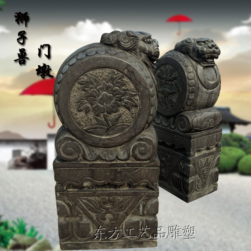 Stone Carving Door Mound Holding Drum Stones Home Stone Mound Lions Head Town Mansion Stone Drum Pendulum Replica Antique leopard Kirin Doorway